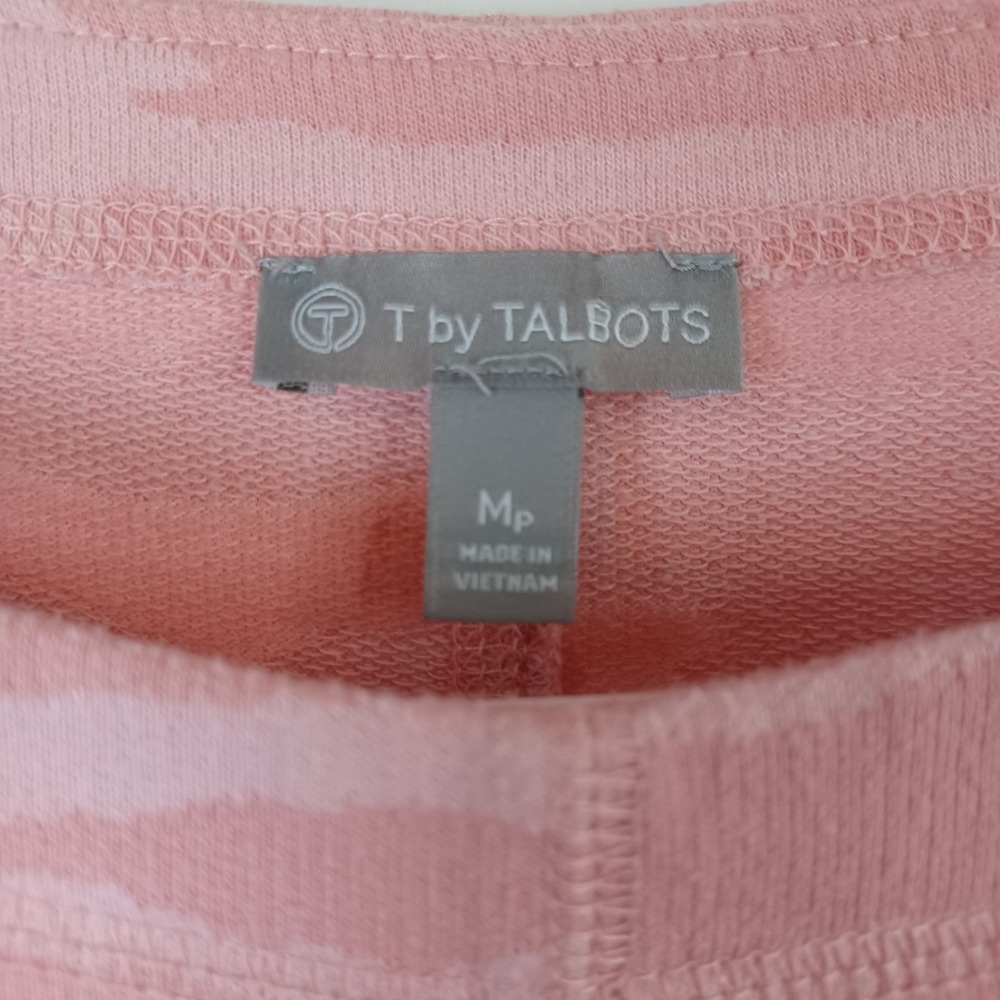 T by Talbots Pink Camo Jacquard French Terry Sweatshirt Petite Medium PM - Picture 5 of 7